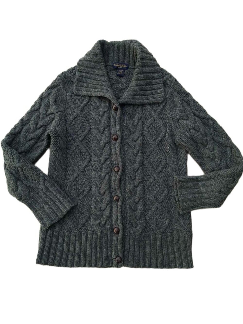 Brooks Brothers Gray Lambswool Blend Cable Knit Cardigan Sweater Size L (fits M)